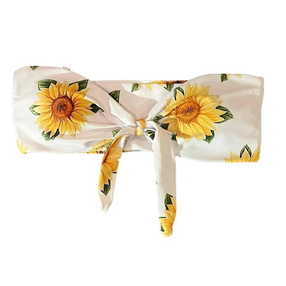 Zaful Tie-Front Sunflower Print Bandeau Strapless Bikini Top Size US 4 - Picture 1 of 3